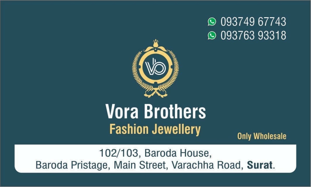 Visiting card store images of VORA brother fashion jewelry