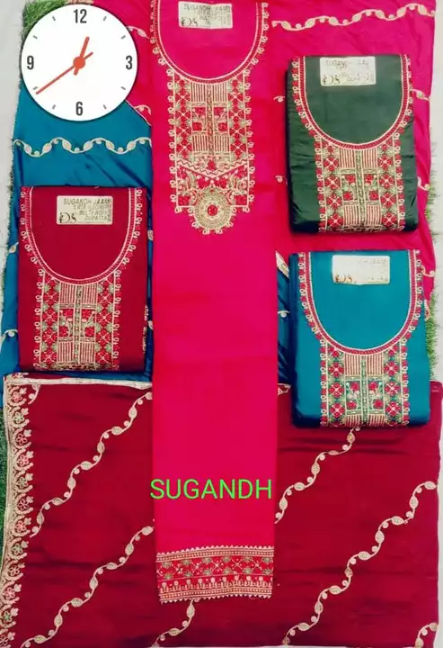 Post image *☝️DS SUGANDH ALLOVER PURE JAAM GALA &amp; GHERA WORK WITH CONTRAST DUPATTA @ 1040/- GST EXTRA*
*DARK CHART*