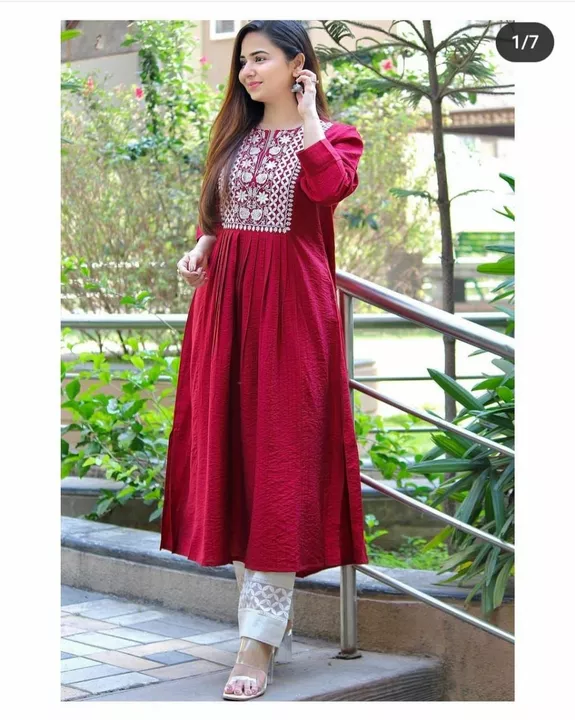 Post image *🤩Fabric- Rayon*
⭐ *Kurti with pant*⭐
🌺 *Embroidery work Kurti and pant With heavy lace*🌺
*🙋‍♀️Size - M To xxl*