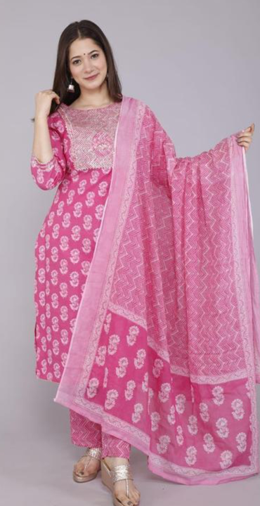100% Pure cotton Pink kurta dupatta set  uploaded by Sandali Creations on 9/13/2022