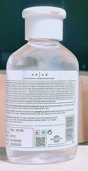 ARIAS (By Lara Dutta) Gel Based Hand Sanitizer 180ml uploaded by business on 6/26/2020