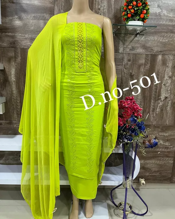 Product image with price: Rs. 600, ID: top-pure-cotton-fancy-beautiful-neck-embroidery-work-bottom-pure-cotton-dupatta-3586db37