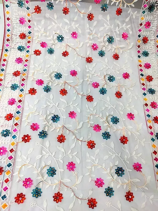 Rajwadi Butter Fly Net, multi needle Cotton Thread Aari/Chain Embroidery Work, navrangi Dupatta for  uploaded by Hardik on 9/14/2022