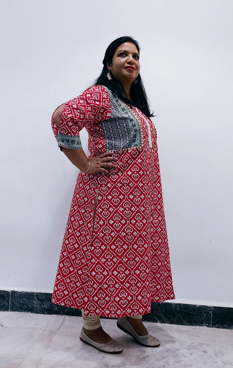 Design no - 136 Cotton patola jaipur print with jacket style yoke  uploaded by Style n Trends plussize store  on 9/14/2022