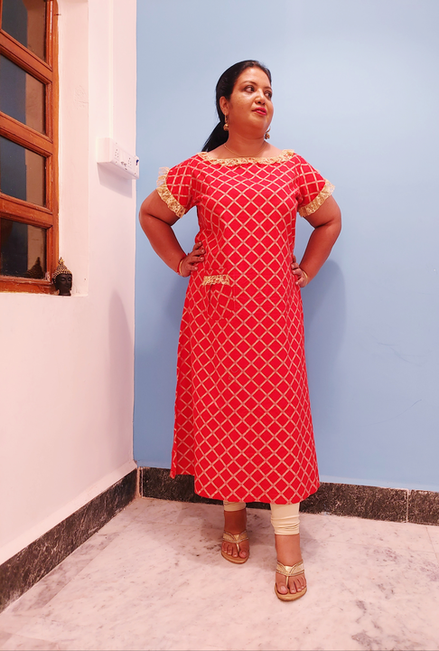 Design no -133 Red checks Cotton flex with petal sleeves  uploaded by Style n Trends plussize store  on 9/14/2022