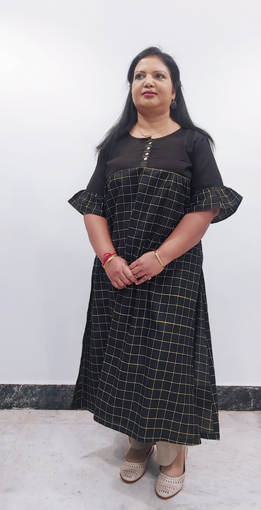 Design no 132 Black  checks handloom with plain yoke  uploaded by Style n Trends plussize store  on 9/14/2022