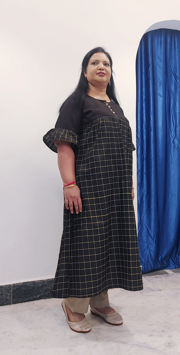 Design no 132 Black  checks handloom with plain yoke  uploaded by Style n Trends plussize store  on 9/14/2022
