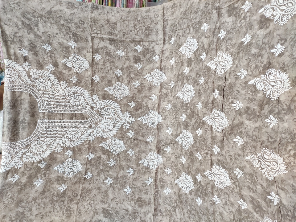 PURE cotton kurti material with hand chikankari work  uploaded by Shri Ram Chikan center on 9/14/2022