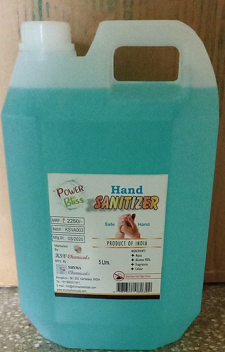 Power Bliss Hand Sanitizer 5 ltr uploaded by SHYMA CHEMICALS on 12/16/2020