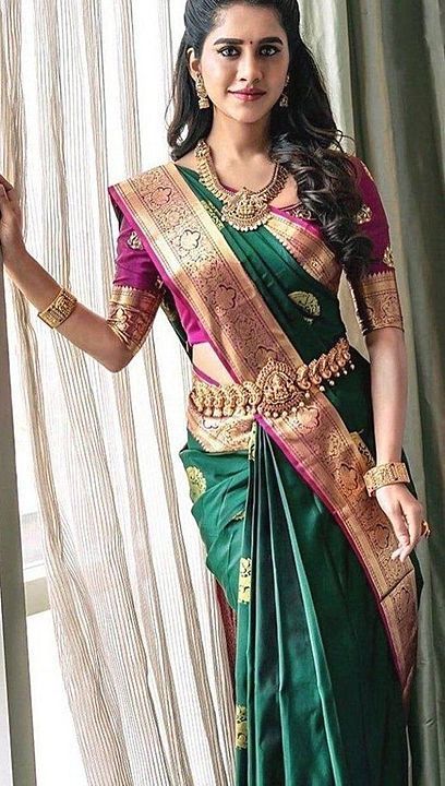 Silk saree with amazing green and red combination uploaded by Fashion encyclopediaa on 12/16/2020