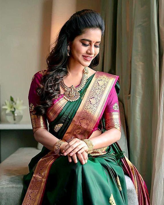 Silk saree with amazing green and red combination uploaded by Fashion encyclopediaa on 12/16/2020