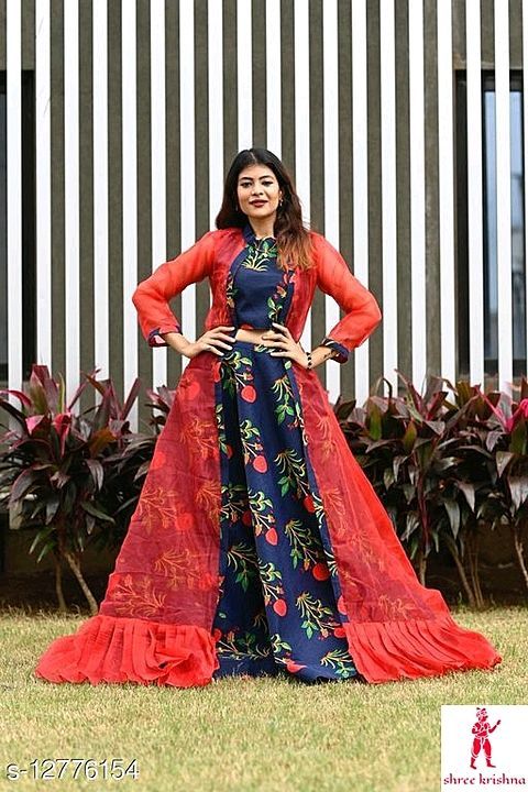 Imposing Navy Blue - Red Colored Partywear Printed Pashmina Top-Skirt Set With Shrug
Fabric: Cotton
 uploaded by business on 12/16/2020