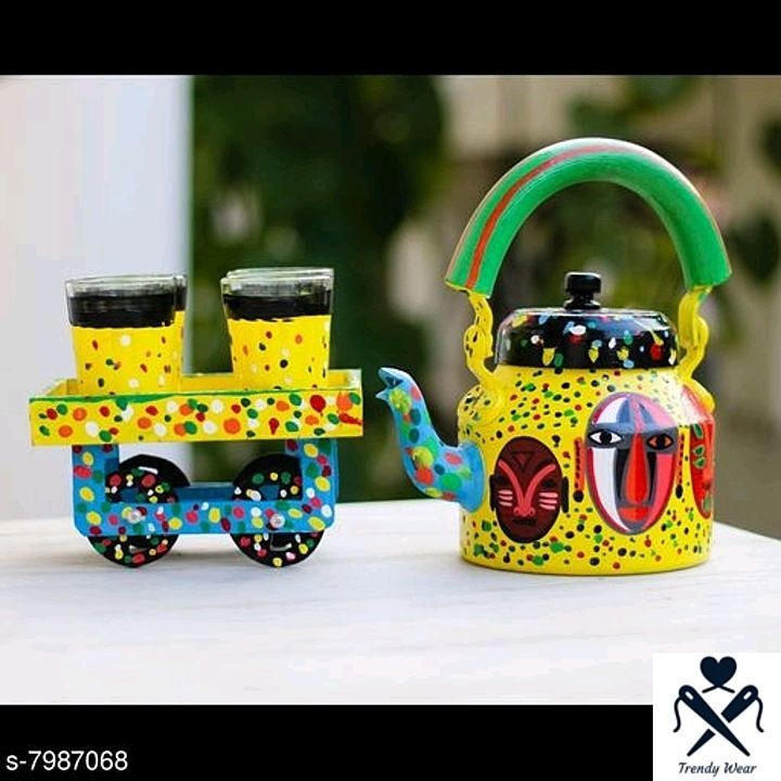 *Handpainted Tea Cart Set 1 Kettle  With 4 Glass 1 Thela Cart* uploaded by Trendy wear on 12/16/2020