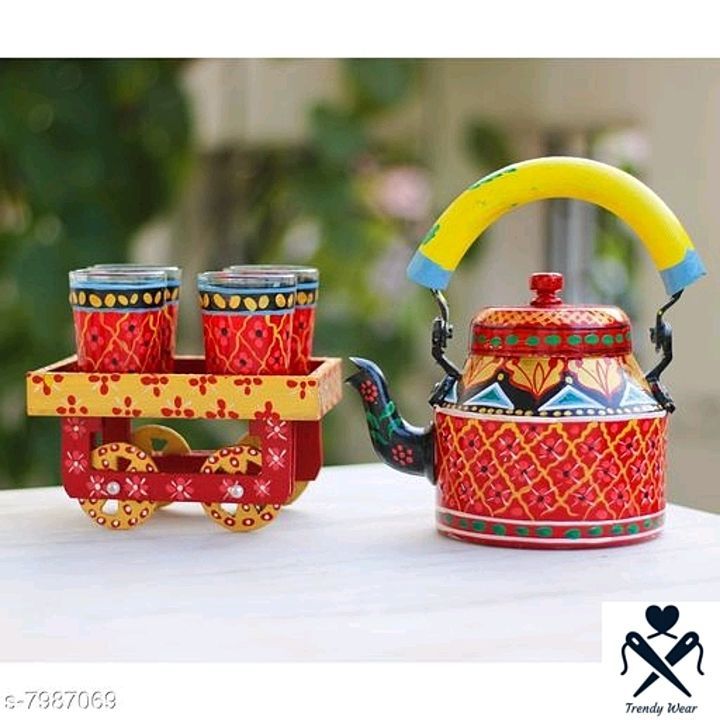 *Handpainted Tea Cart Set 1 Kettle  With 4 Glass 1 Thela Cart* uploaded by Trendy wear on 12/16/2020