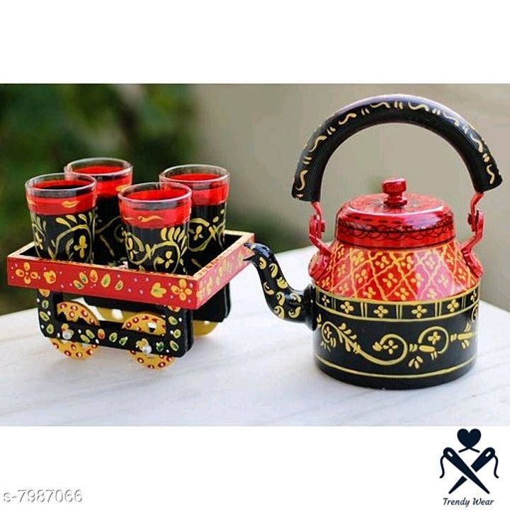 Product image with price: Rs. 1450, ID: handpainted-tea-cart-set-1-kettle-with-4-glass-1-thela-cart-0b2ae42f