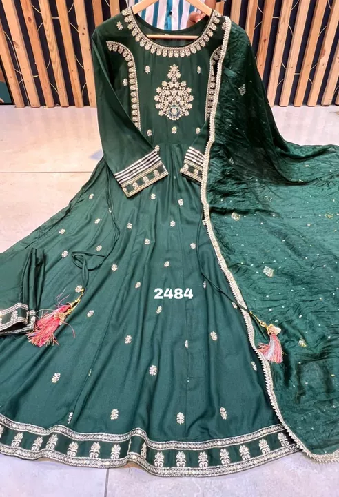 Post image *.         RUTBA KHAN*       **.    2484**Rayon Anarakali Kurti With Pant &amp; Dupatta*         Fabric Description *Kurti* Beautiful Rayon Fabric Anarkali kurti Having beautiful All over zarii booti works nd designer sequence work 
*Length* :50"inchs *Size* : 38-40-42-44”inchs 

** Stiched RAYON fabric Pant with beautiful Handwork **Length*:upto 39
*Dupatta* : Soft silk Fabric Dupatta Highlighted With Beautiful Designer sequence work with four side lace 

*Rate :2349+$/-*(Ship Extra)
     **  READY TO DISPATCH **