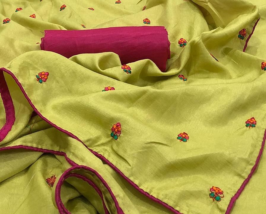Saree fabric - dola silk saree with full saree embroidery work with piping

Blouse - Banglori silk

 uploaded by business on 12/16/2020