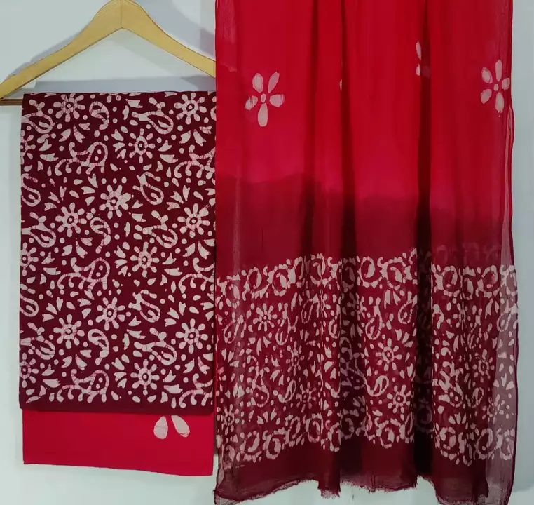 Cotton suit with chiffon dupatta uploaded by Hand block printed sarees on 9/14/2022
