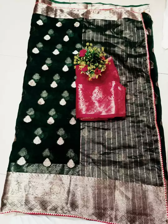Orgenza fancy chitt pallu saree uploaded by Piyush Textile on 9/14/2022