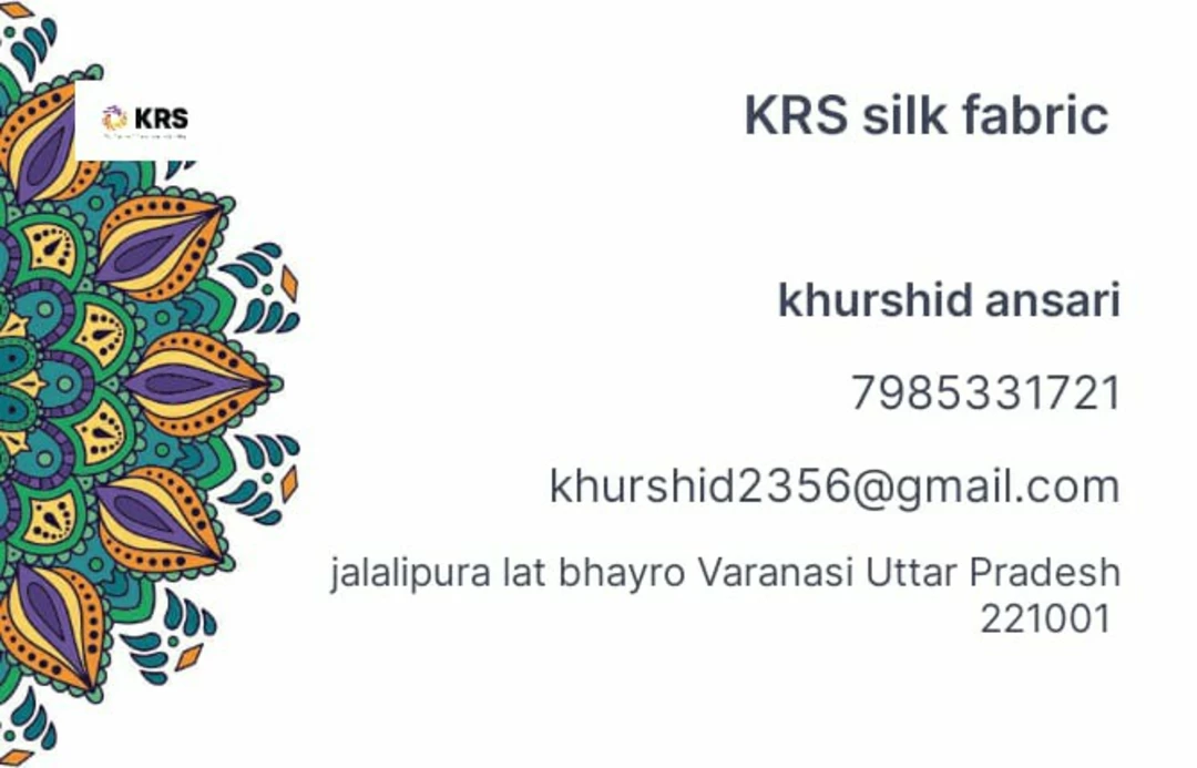 Visiting card store images of KRS silk fabric