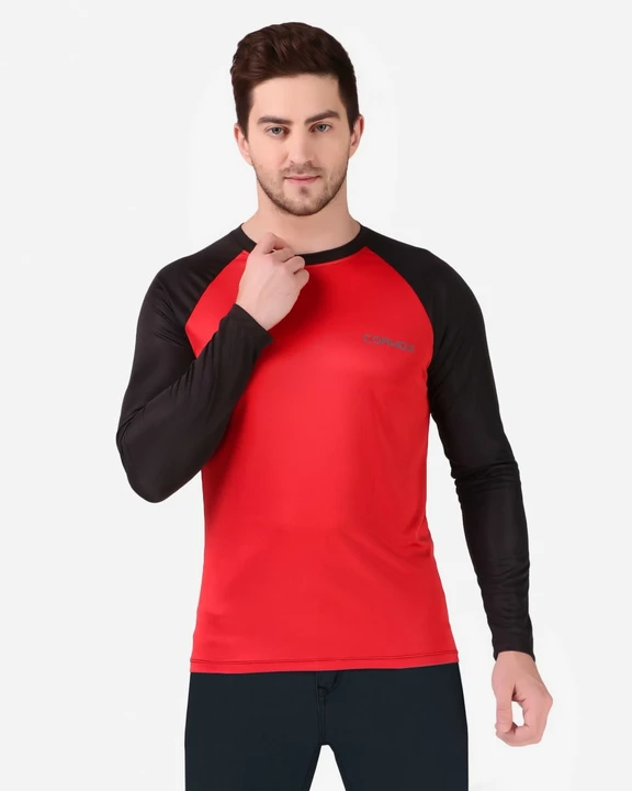 CORWOX Men's Active Sports Full Sleeves Red and Black Polyester T-Shirt uploaded by business on 9/14/2022