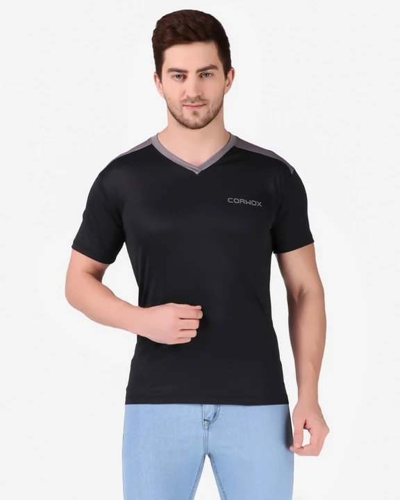 CORWOX Men's Active Sports Grey and Black Short Sleeves Polyester T-Shirt uploaded by business on 9/14/2022