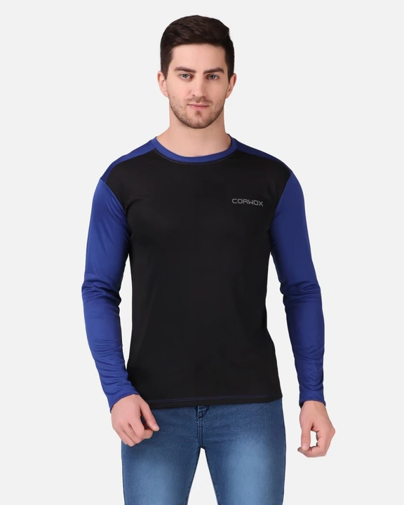 CORWOX Men's Active Sports Full Sleeves Blue and Black Polyester T-Shirt uploaded by business on 9/14/2022