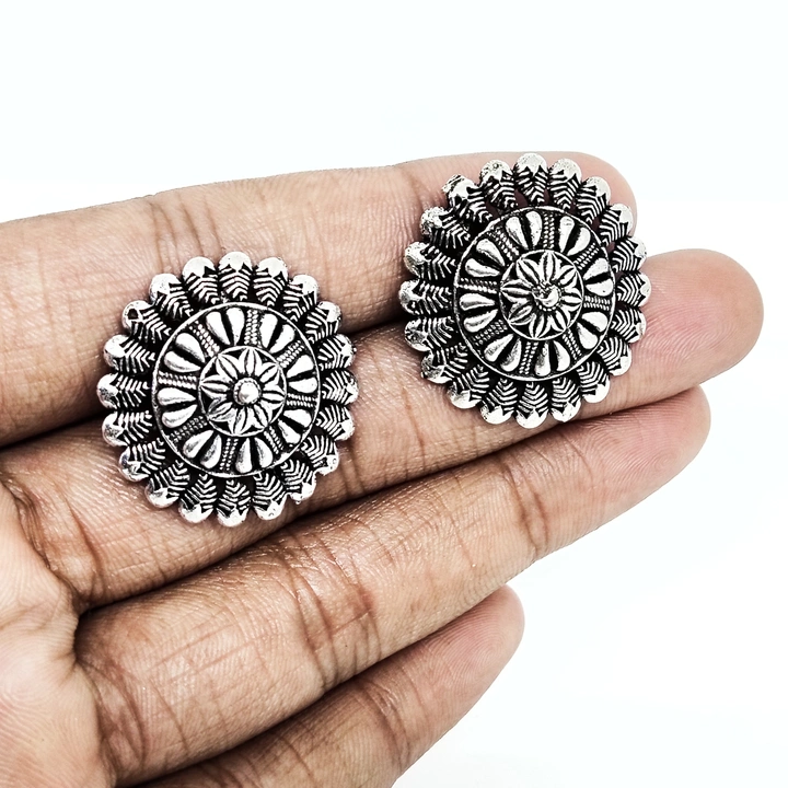 German silver oxidized earrings round uploaded by yesindia treasures on 9/15/2022