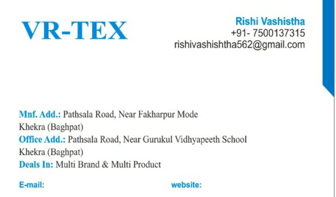 Visiting card store images of VR-TEX