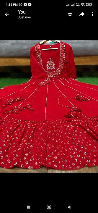 Premium cotton flair gown with beautiful handwork (silver gotta cutdana thread zari bijiliya less) o uploaded by business on 12/17/2020