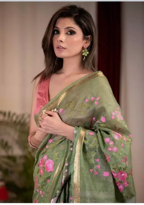 Post image Silk linen embroidery saree