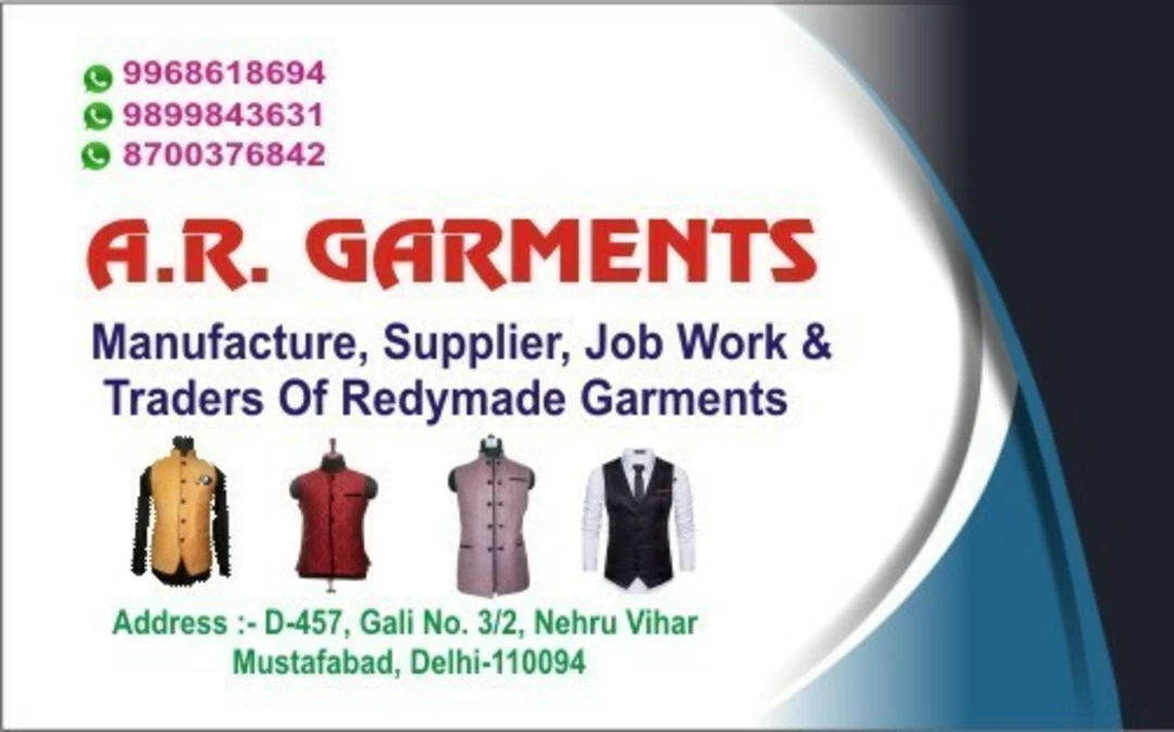 Visiting card store images of AR Garments