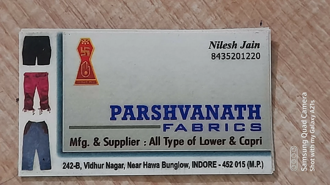 Visiting card store images of Parshvanath Fabric's