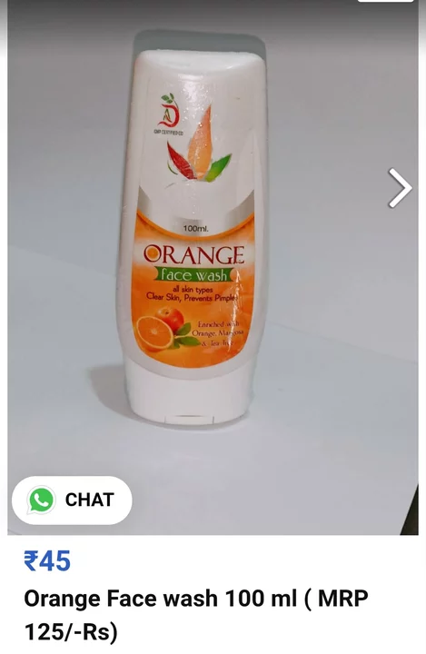 Orange face wash 100 ml uploaded by Dashmesh Ayurvedic on 9/16/2022
