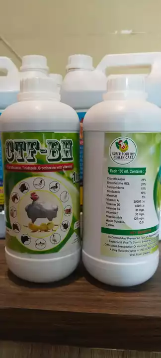 Post image CRD , E-coli, coraiza, Luss dropping salmonella , Gambhoro,tyfaid treatment and prevention poultry feeds suppliments product.
      CTF -BH Liquid 
Peking 150ml 250ml 500ml 1ltr 5ltr .