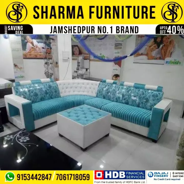 Modern Sky Blue 6 Seater Corner Sofa Set With Center Table uploaded by Sharma furniture on 9/17/2022