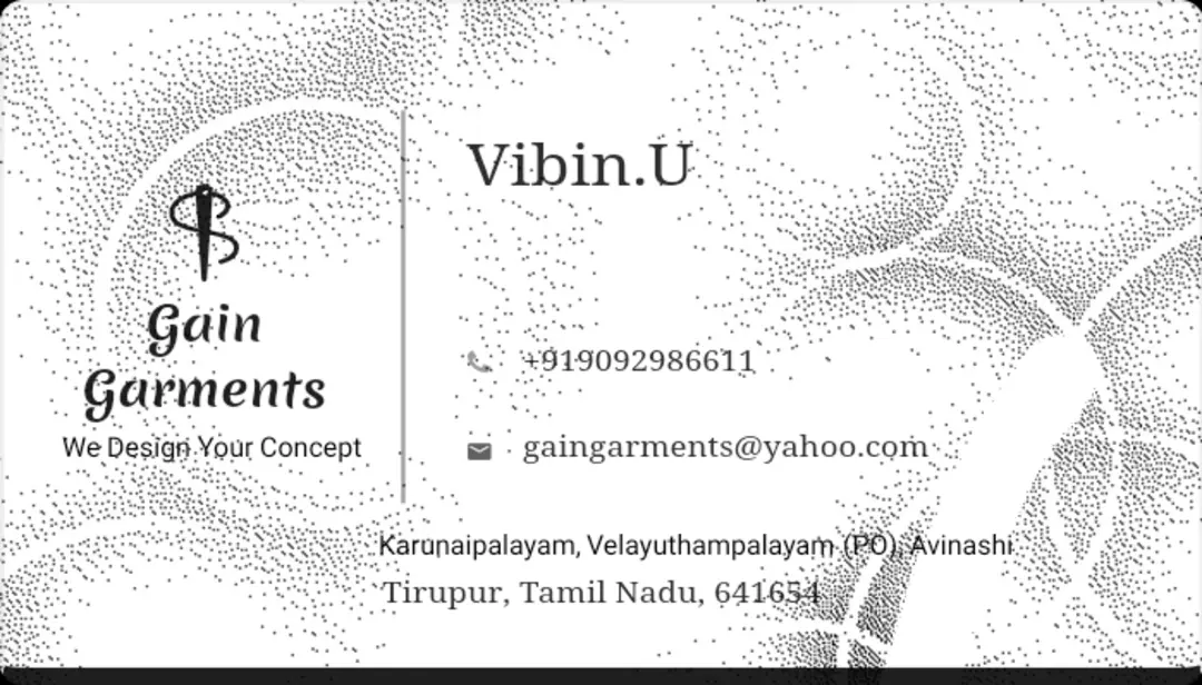 Visiting card store images of Gain Garments