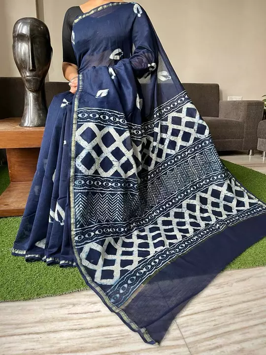 Bagru hand-block printed chanderi silk saree with blouse....price 1900+$ uploaded by Lookielooks on 9/17/2022