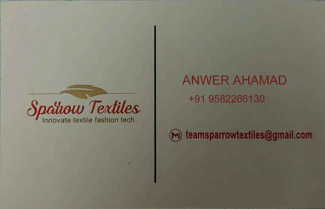 Visiting card store images of Sparrow textiles