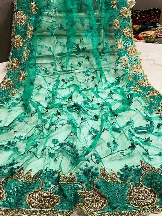 Hevay Net fabric Zari and thread Embroidery work saree with stone work uploaded by Khodiyar Design on 9/19/2022