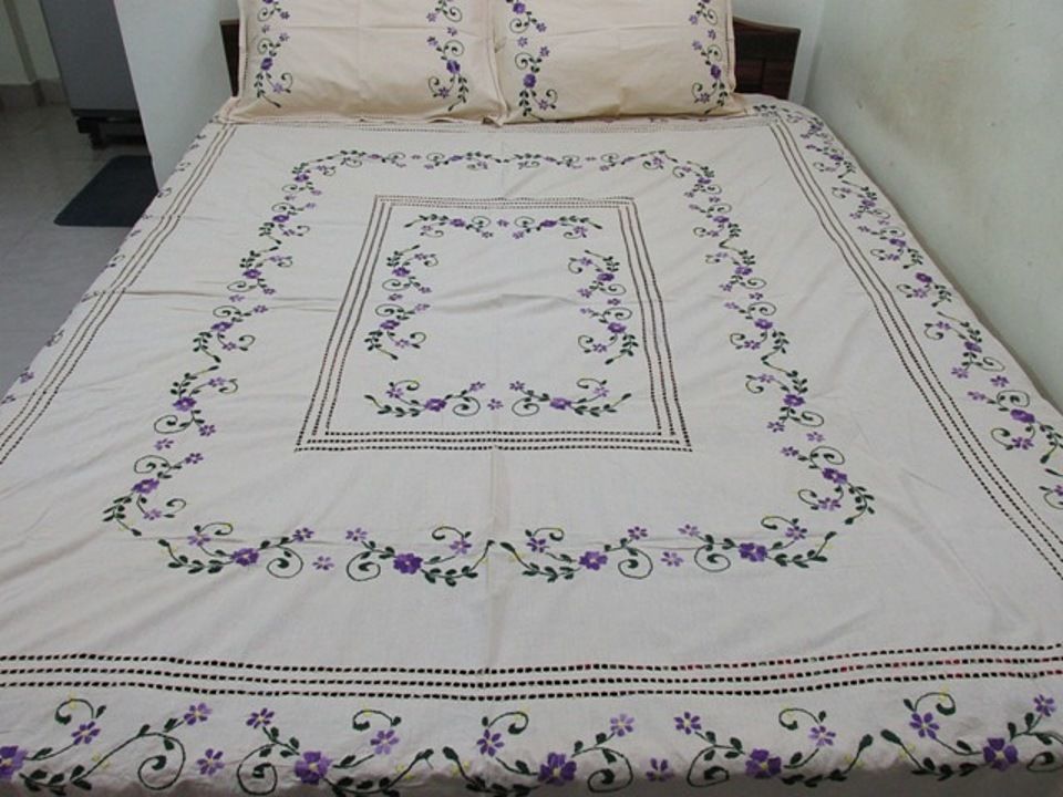 3 line cut work with hand embroidery double bed cover uploaded by Unique crafts on 12/21/2020