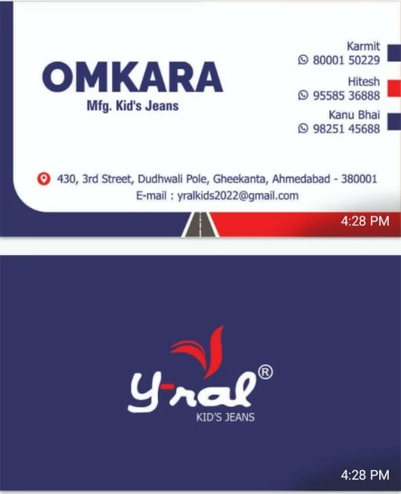Visiting card store images of Y-ral Kids jeans