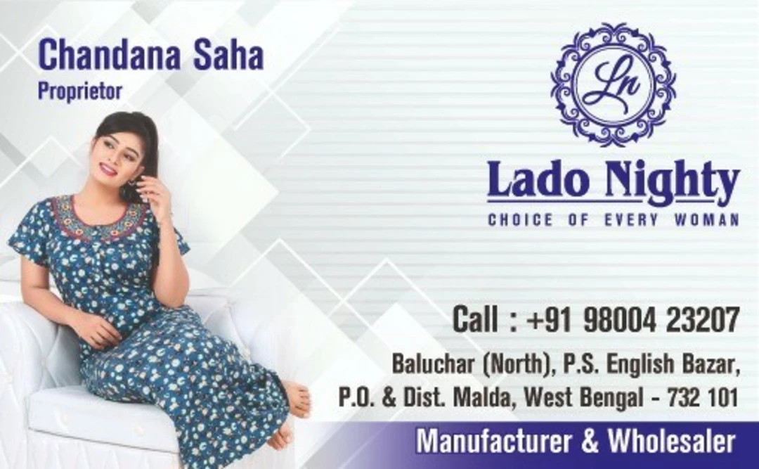 Visiting card store images of Lado nighty .choice of every woman