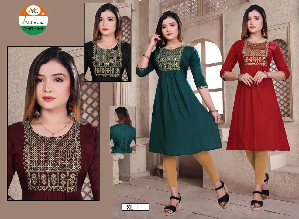 Rayon neck worked kurti (D.NO 1019) uploaded by Alif creation on 9/20/2022