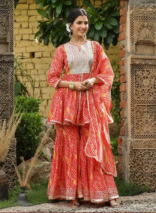 Product image of Printed Cotton Sequins Work Sharara Suit with Duppatta- Set of 3
, ID: printed-cotton-sequins-work-sharara-suit-with-duppatta-set-of-3-184a1179