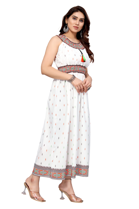 White & Orange Printed designer Cotton Dress  uploaded by DHAIRYA IMPEX on 9/20/2022