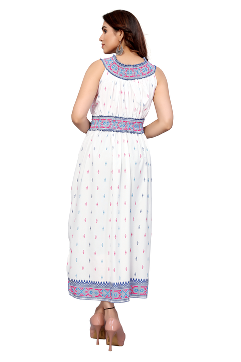 White & Blue Printed designer Cotton Dress  uploaded by DHAIRYA IMPEX on 9/20/2022