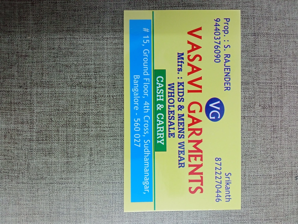 Visiting card store images of Vggarments