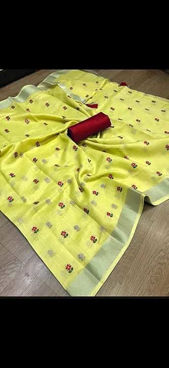 Linen by slab with embroidery work saree uploaded by business on 12/23/2020