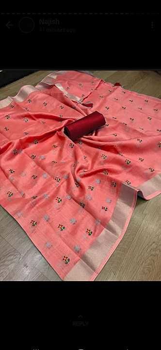 Linen by slab with embroidery work saree uploaded by business on 12/23/2020